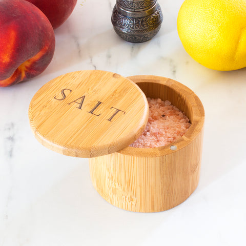 Totally Bamboo Salt Box with Magnetic Swivel Lid and "Salt" Engraving on Lid
