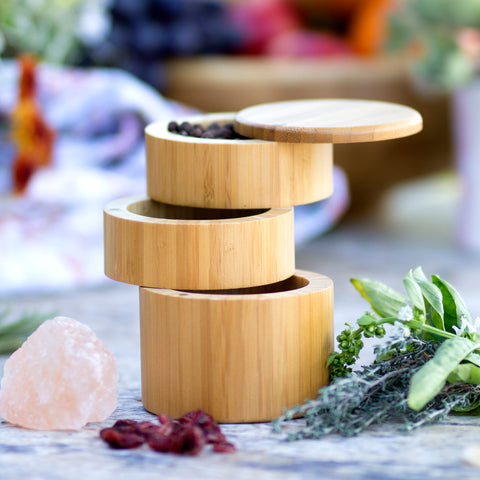 Totally Bamboo Triple Bamboo Salt Box with Magnetic Swivel Lid